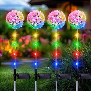 4 Pack Dandelion Solar Lights Colorful String Light Decorations - Fairy Outdoor